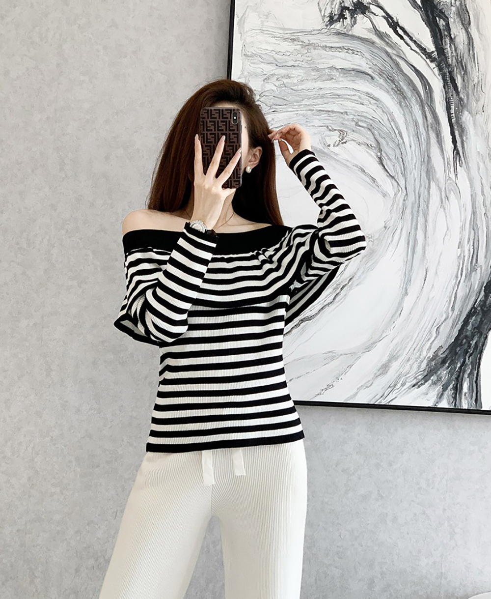 荷葉邊一字領條紋上衣,evaviva,JW-ZA09189,荷葉邊一字領條紋上衣,周新品優惠,NEWARRIVAL