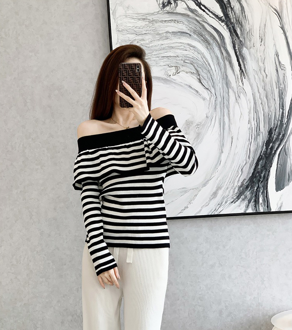 荷葉邊一字領條紋上衣,evaviva,JW-ZA09189,荷葉邊一字領條紋上衣,周新品優惠,NEWARRIVAL