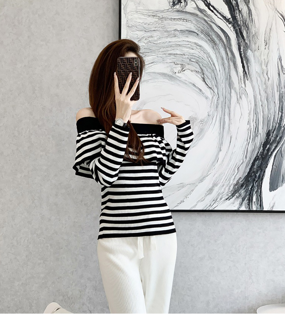 荷葉邊一字領條紋上衣,evaviva,JW-ZA09189,荷葉邊一字領條紋上衣,周新品優惠,NEWARRIVAL