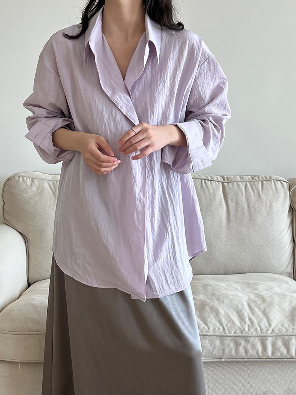 微皺肌理設計天絲襯衫,evaviva,U2-ZA09178,微皺肌理設計天絲襯衫,領500,999免運