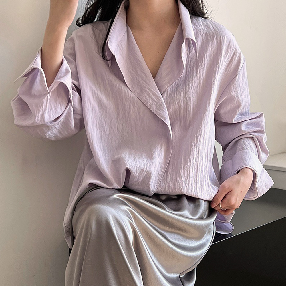 微皺肌理設計天絲襯衫