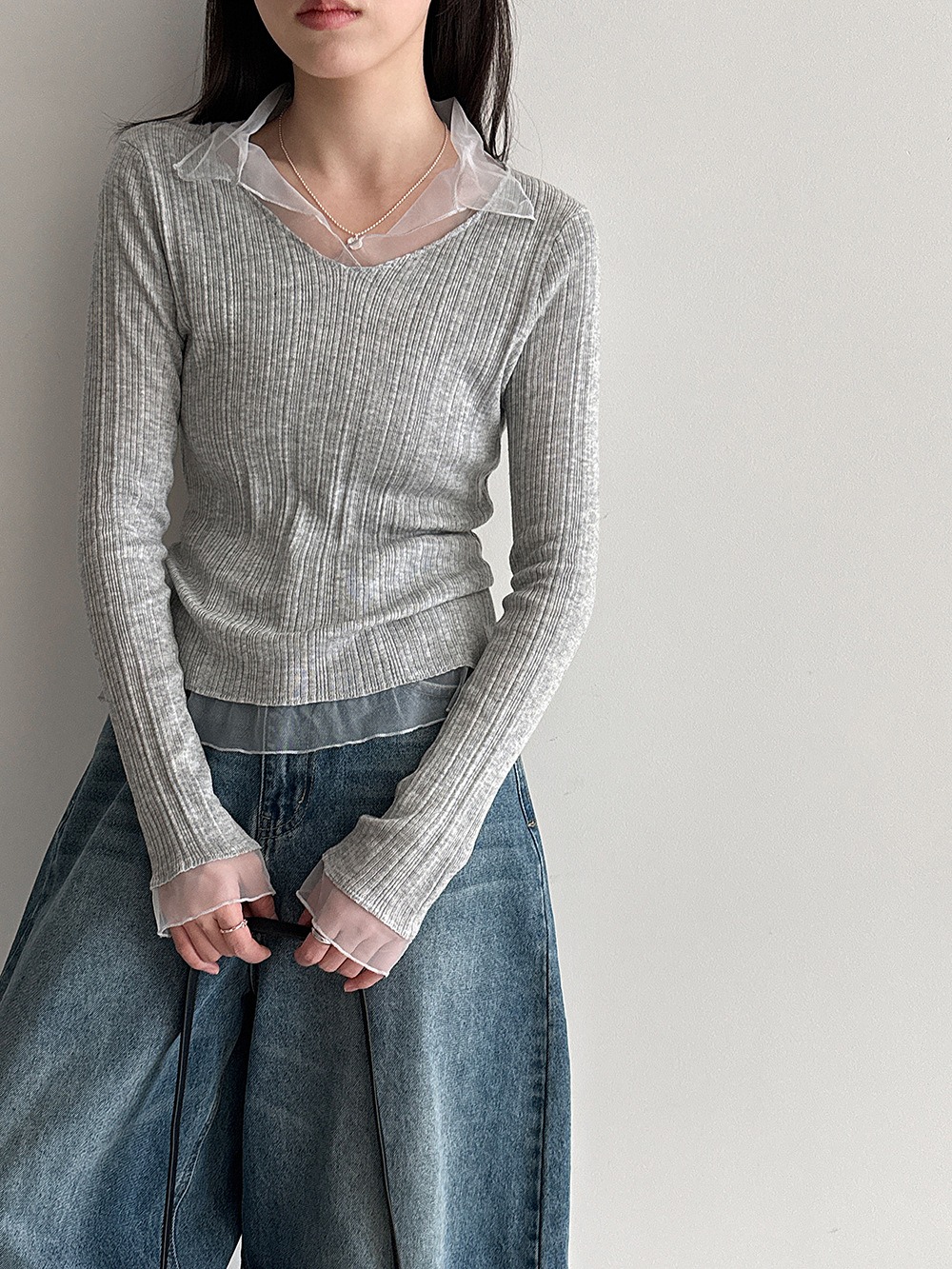 網紗拼接薄款針織上衣,evaviva,U2-ZA09183,網紗拼接薄款針織上衣,領500,999免運