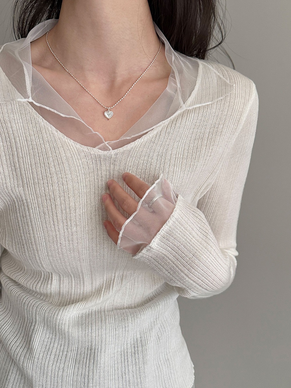 網紗拼接薄款針織上衣,evaviva,U2-ZA09183,網紗拼接薄款針織上衣,領500,999免運