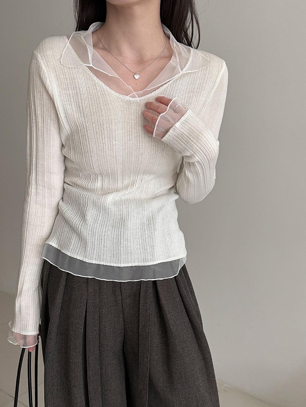 網紗拼接薄款針織上衣,evaviva,U2-ZA09183,網紗拼接薄款針織上衣,領500,999免運