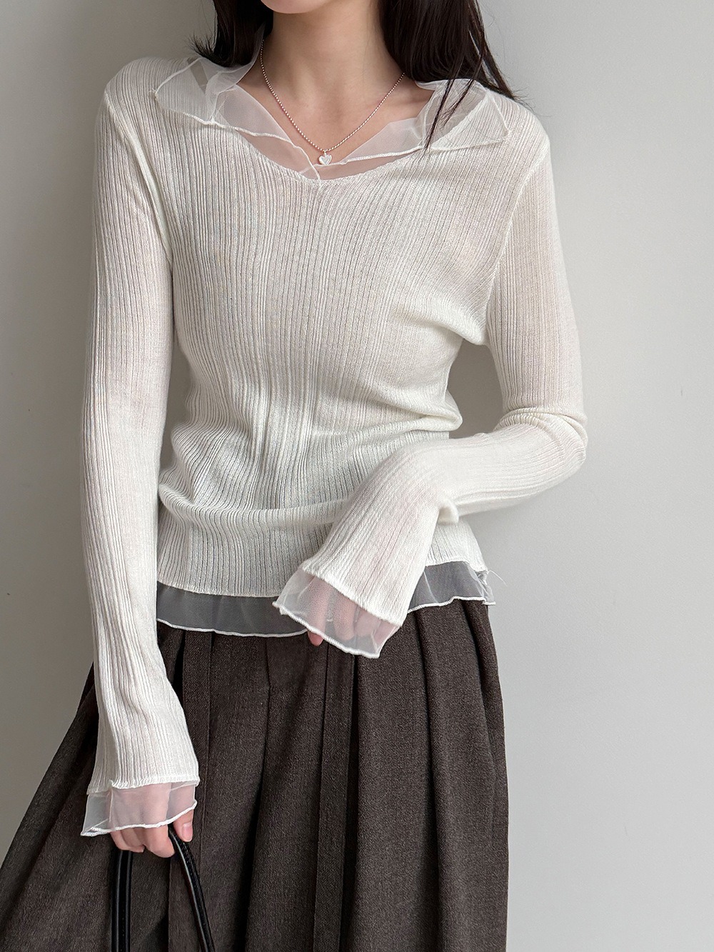 網紗拼接薄款針織上衣,evaviva,U2-ZA09183,網紗拼接薄款針織上衣,領500,999免運