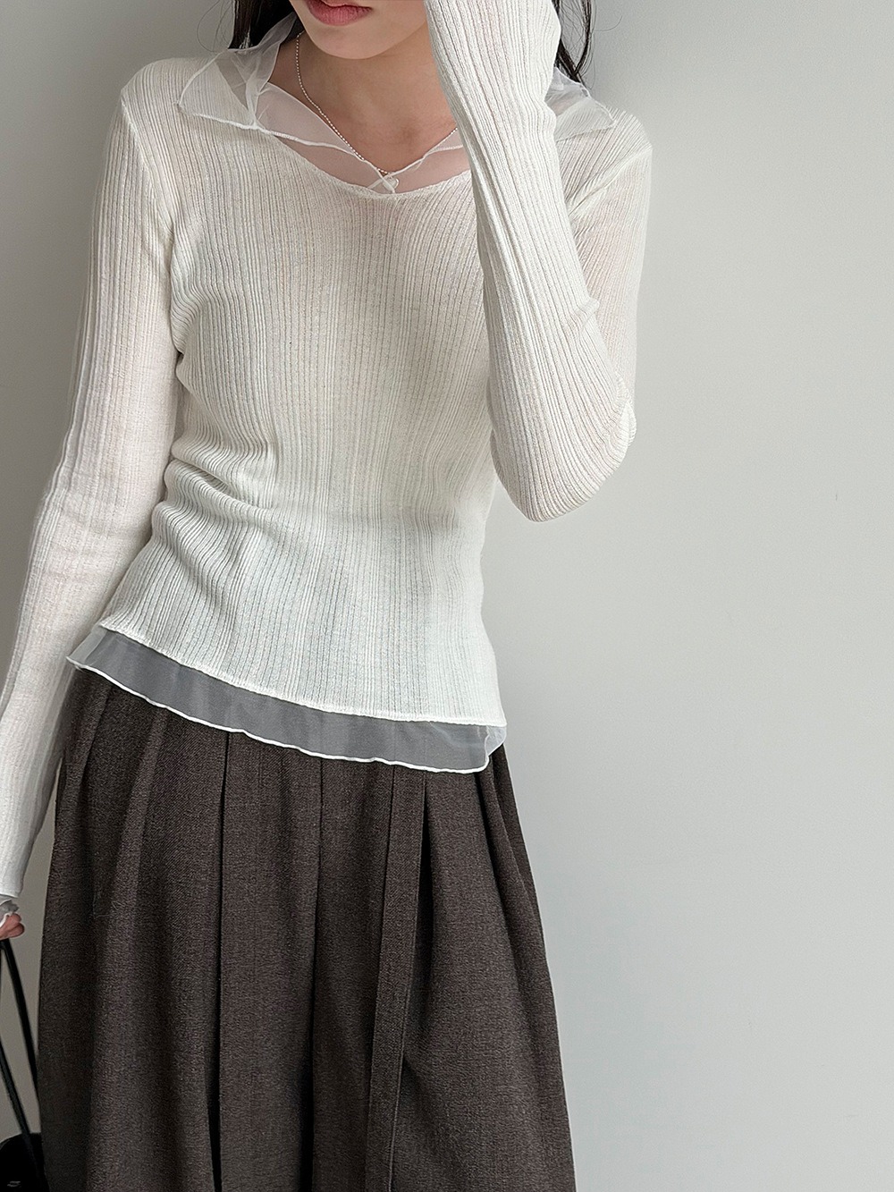 網紗拼接薄款針織上衣,evaviva,U2-ZA09183,網紗拼接薄款針織上衣,領500,999免運