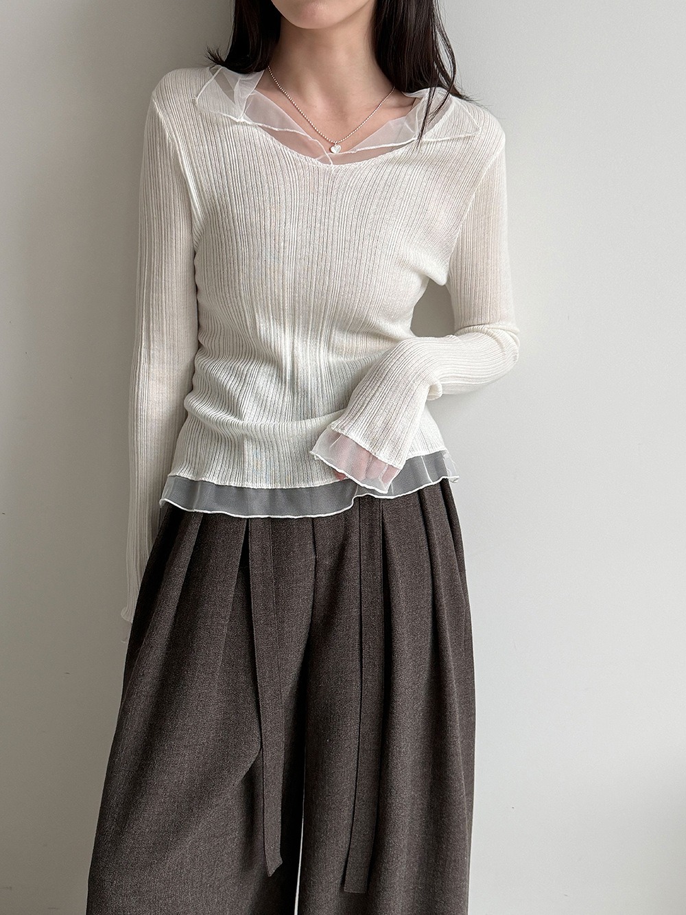 網紗拼接薄款針織上衣,evaviva,U2-ZA09183,網紗拼接薄款針織上衣,領500,999免運