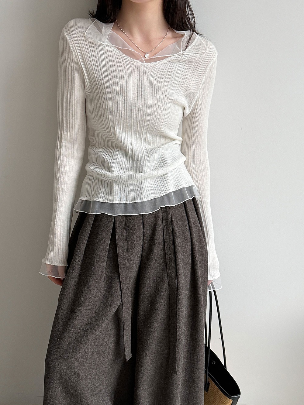 網紗拼接薄款針織上衣,evaviva,U2-ZA09183,網紗拼接薄款針織上衣,領500,999免運