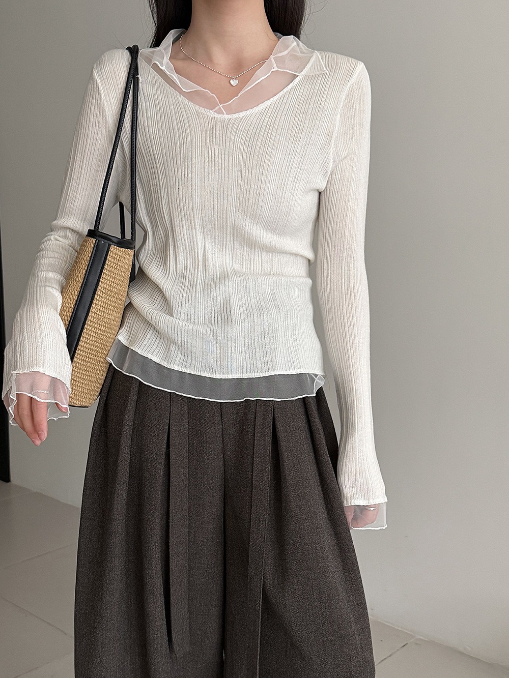 網紗拼接薄款針織上衣,evaviva,U2-ZA09183,網紗拼接薄款針織上衣,領500,999免運