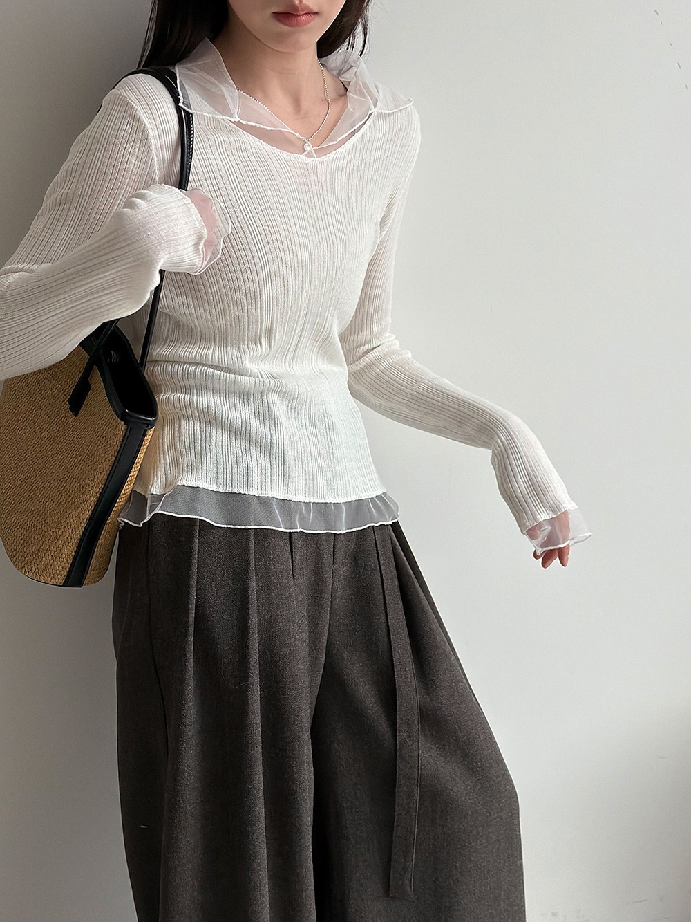 網紗拼接薄款針織上衣,evaviva,U2-ZA09183,網紗拼接薄款針織上衣,領500,999免運