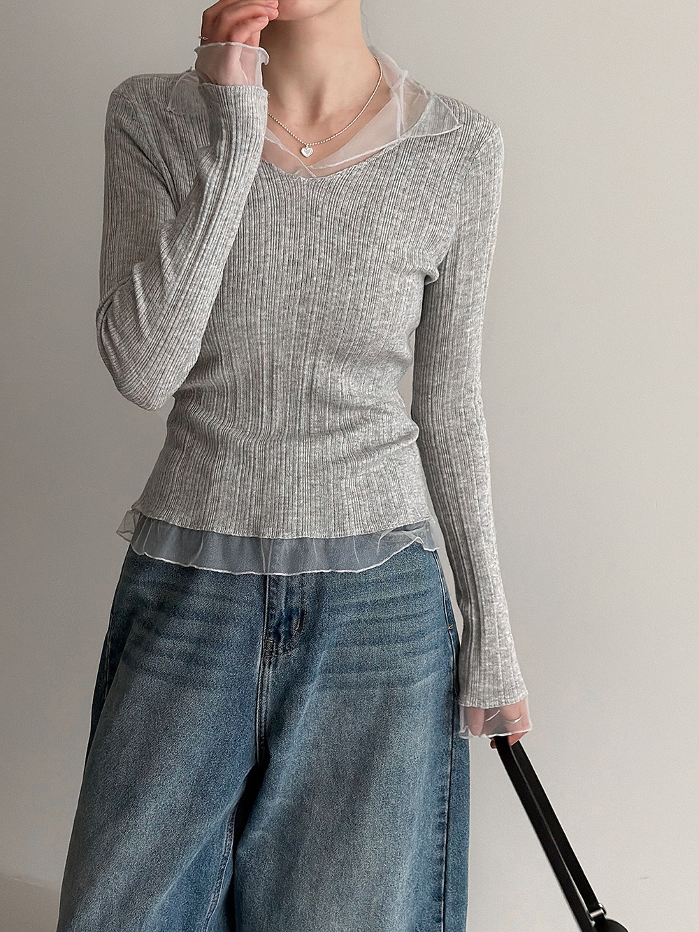 網紗拼接薄款針織上衣,evaviva,U2-ZA09183,網紗拼接薄款針織上衣,領500,999免運