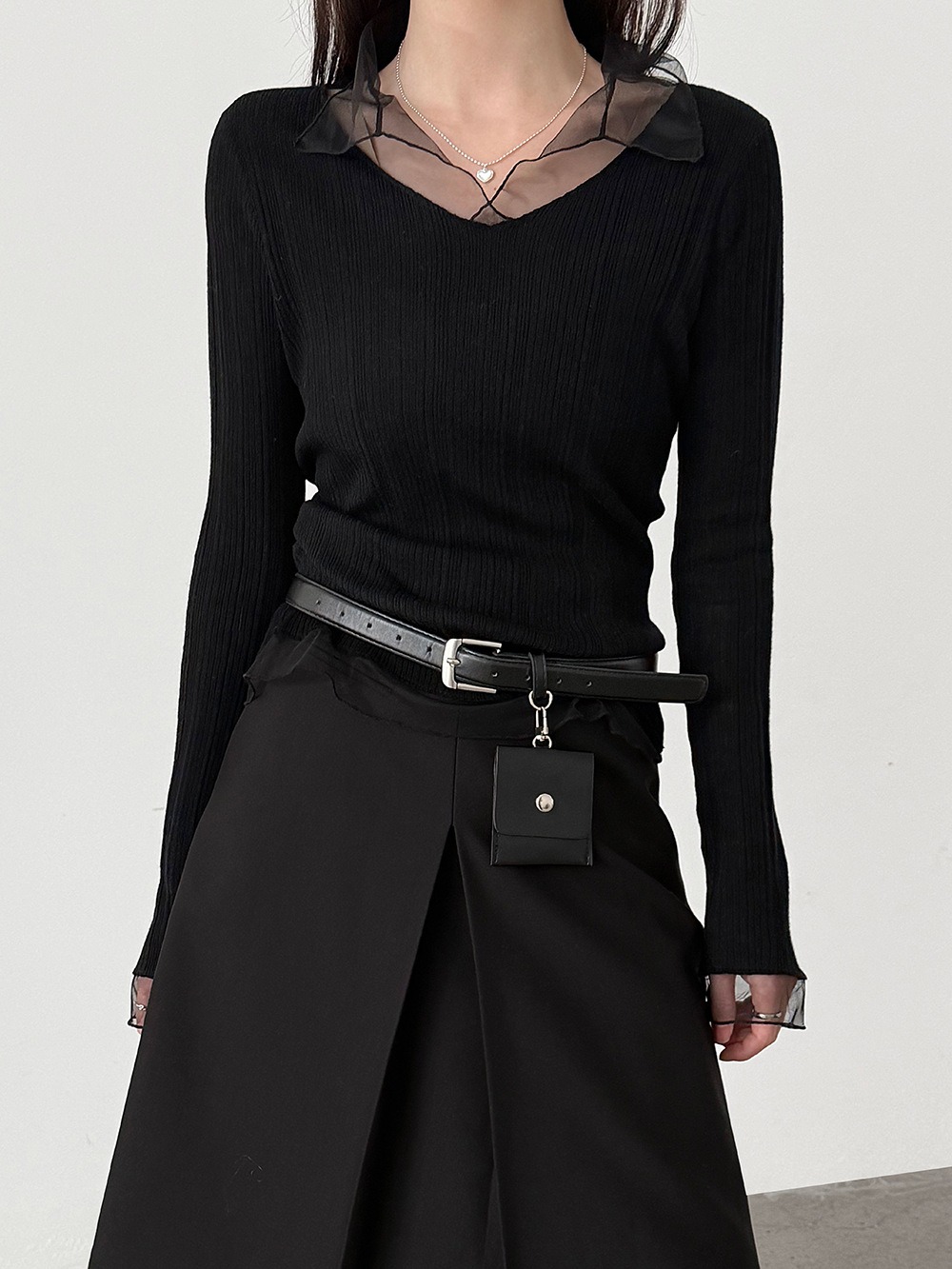 網紗拼接薄款針織上衣,evaviva,U2-ZA09183,網紗拼接薄款針織上衣,領500,999免運