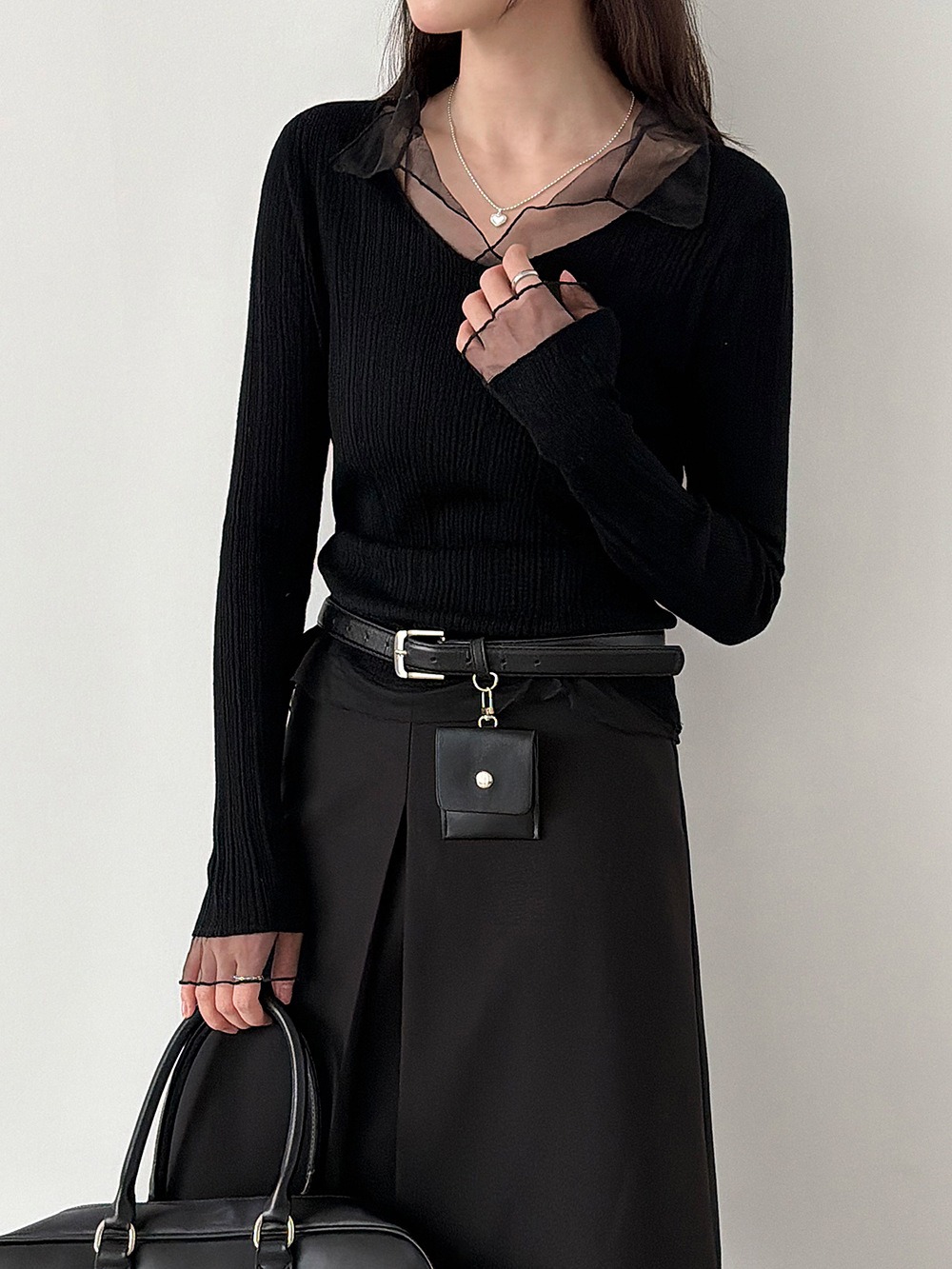 網紗拼接薄款針織上衣,evaviva,U2-ZA09183,網紗拼接薄款針織上衣,領500,999免運