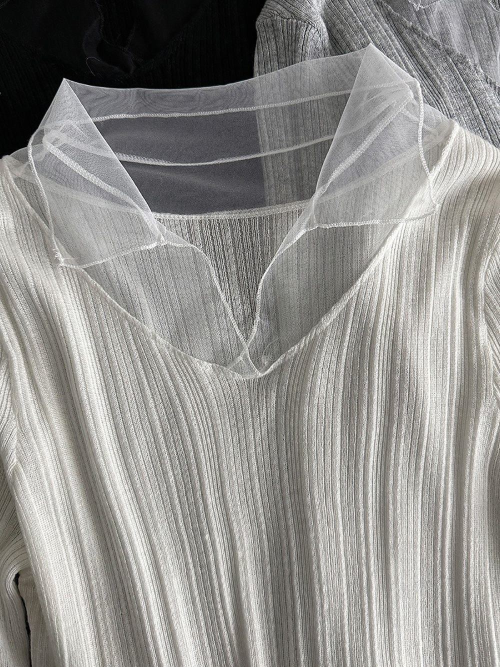 網紗拼接薄款針織上衣,evaviva,U2-ZA09183,網紗拼接薄款針織上衣,領500,999免運