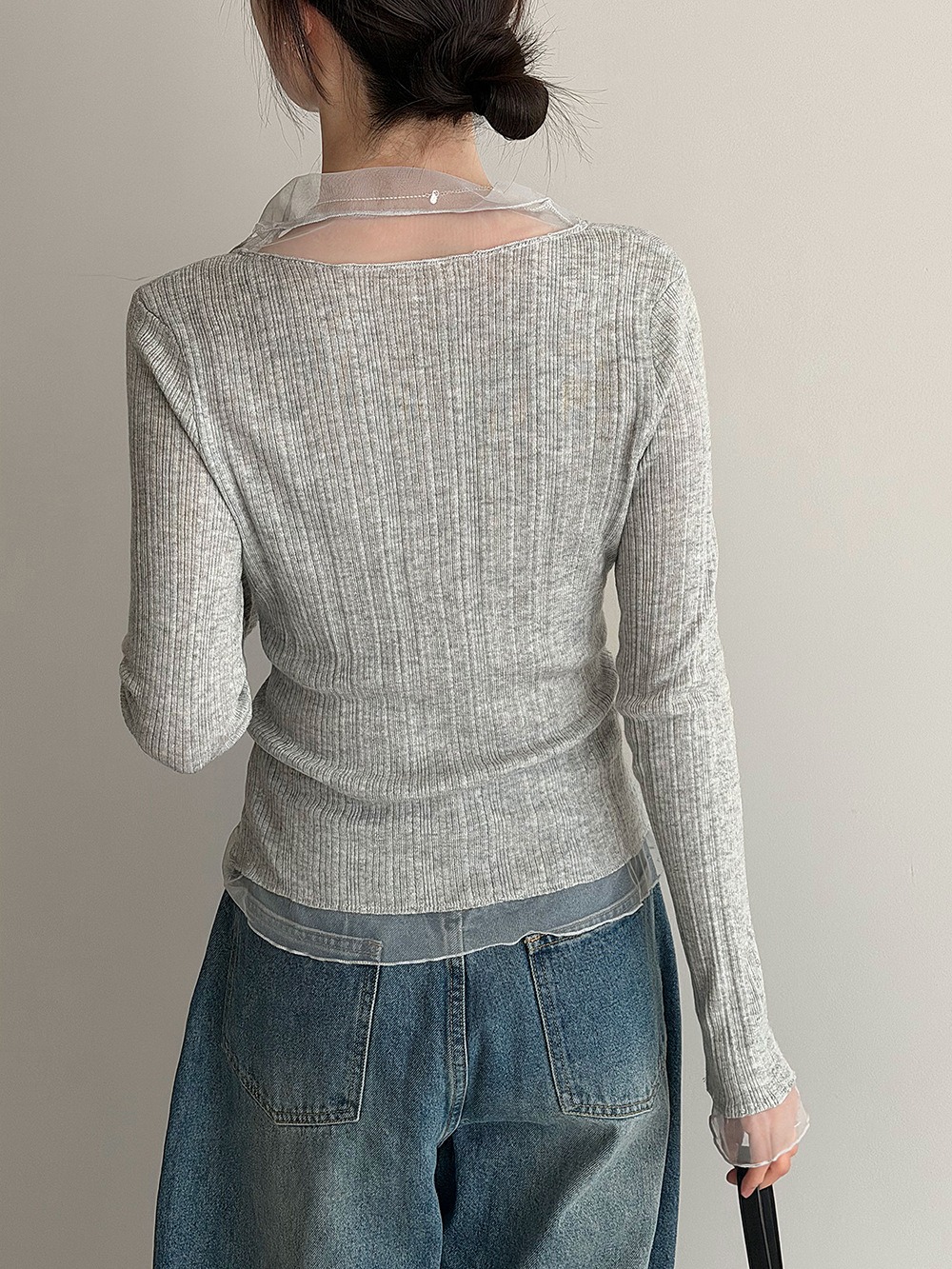 網紗拼接薄款針織上衣,evaviva,U2-ZA09183,網紗拼接薄款針織上衣,領500,999免運