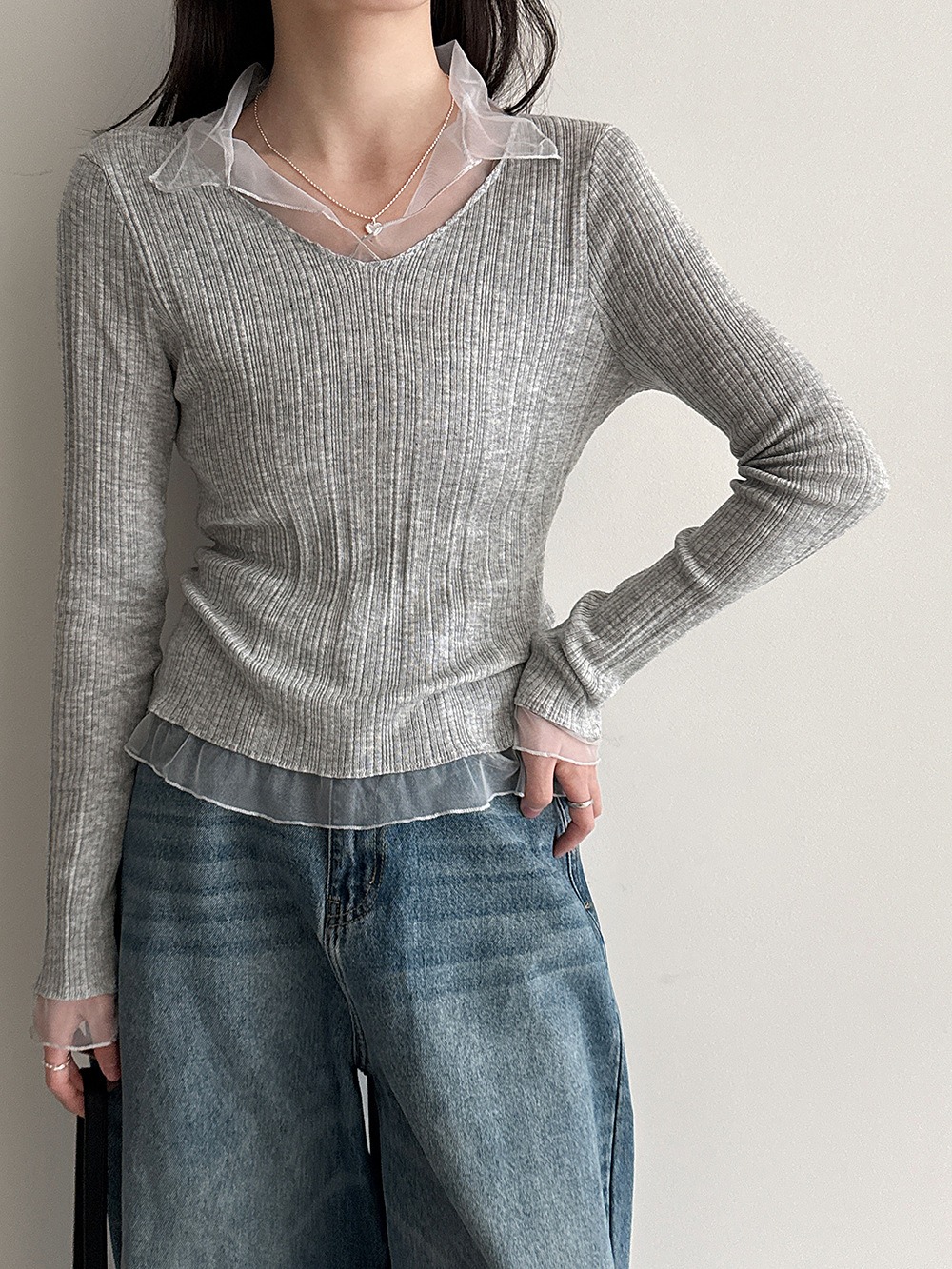 網紗拼接薄款針織上衣,evaviva,U2-ZA09183,網紗拼接薄款針織上衣,領500,999免運