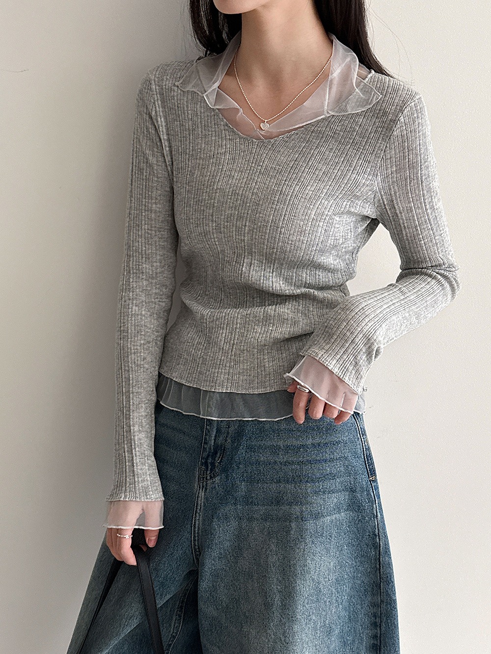 網紗拼接薄款針織上衣,evaviva,U2-ZA09183,網紗拼接薄款針織上衣,領500,999免運