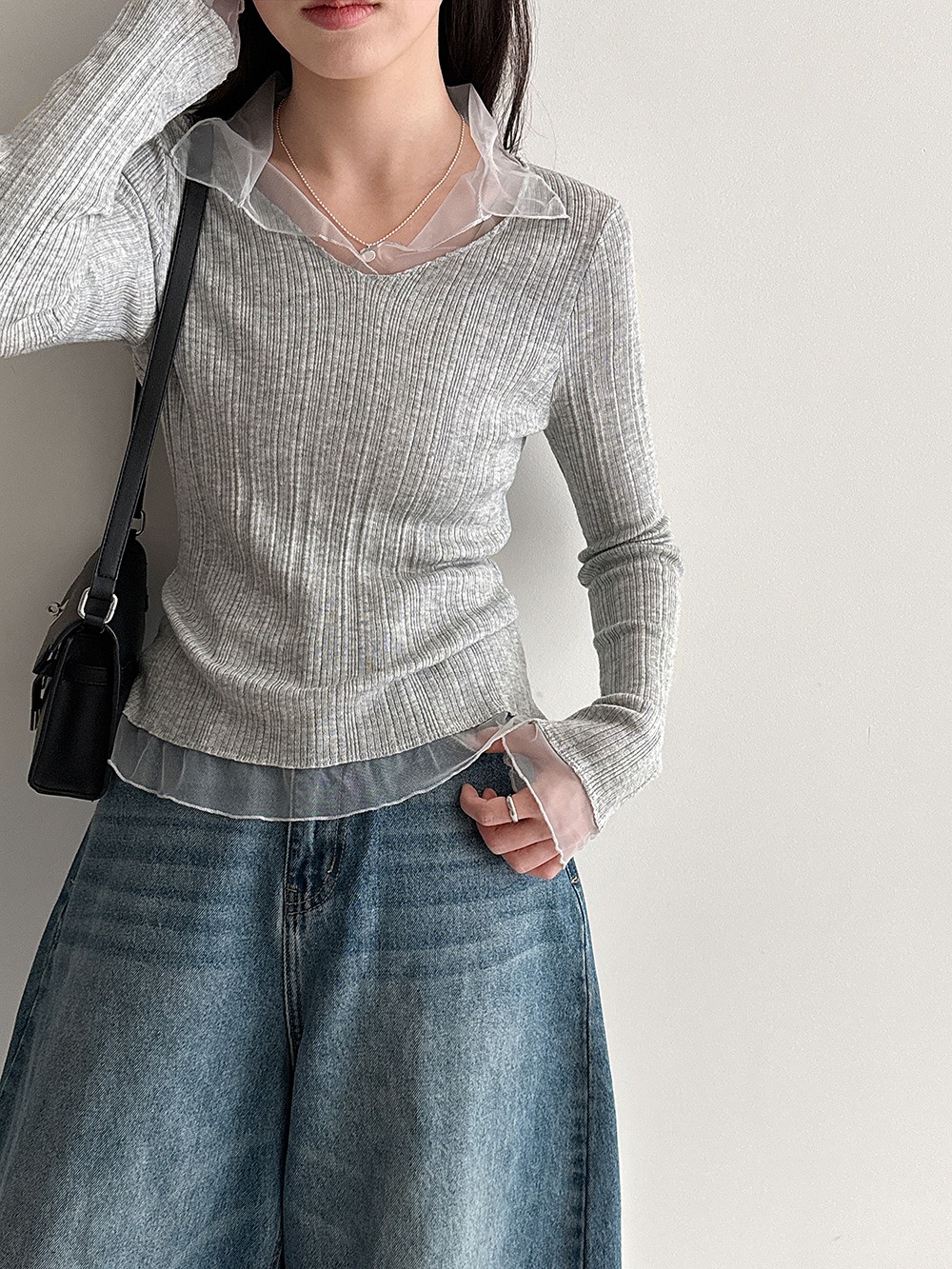 網紗拼接薄款針織上衣,evaviva,U2-ZA09183,網紗拼接薄款針織上衣,領500,999免運