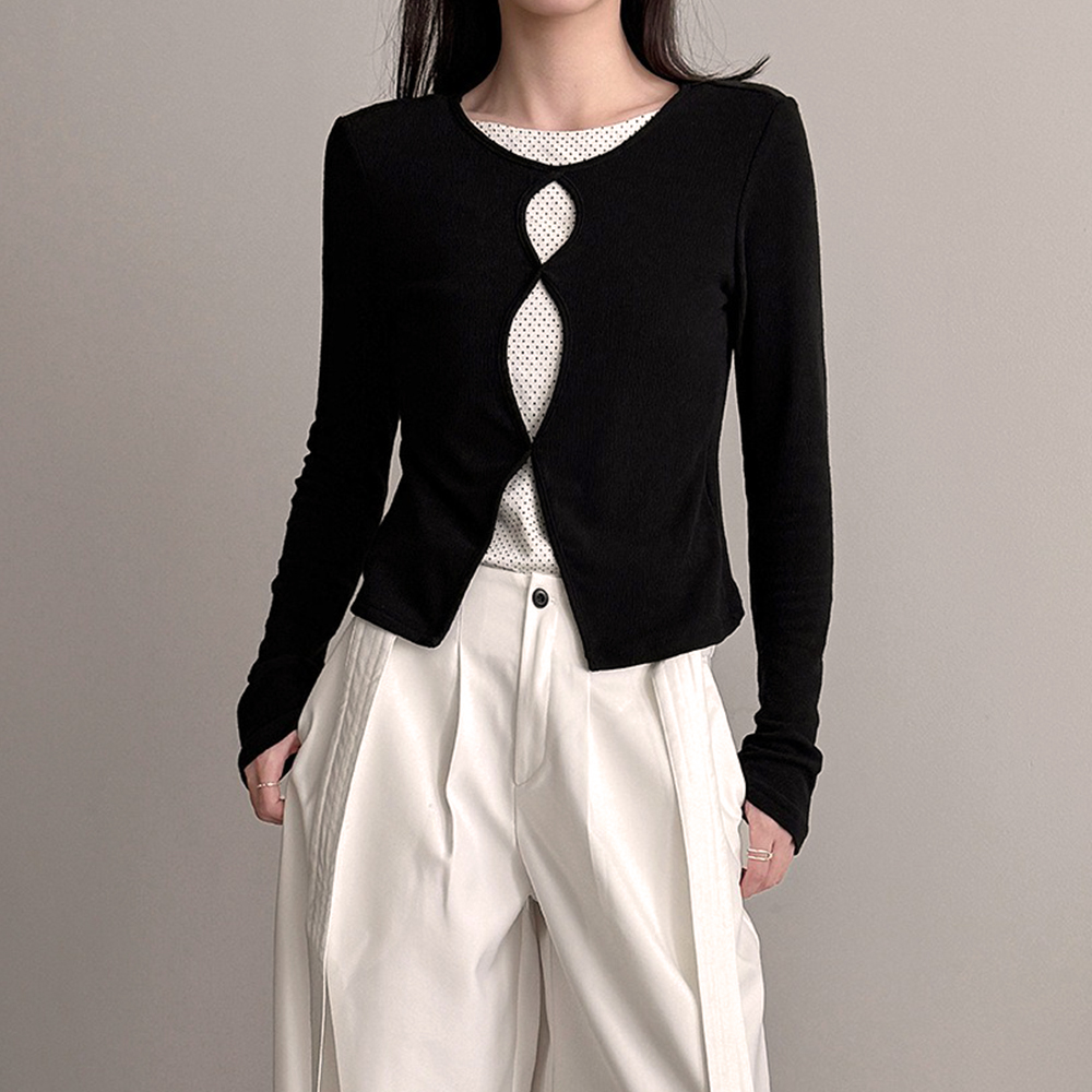 假兩件鏤空點點上衣