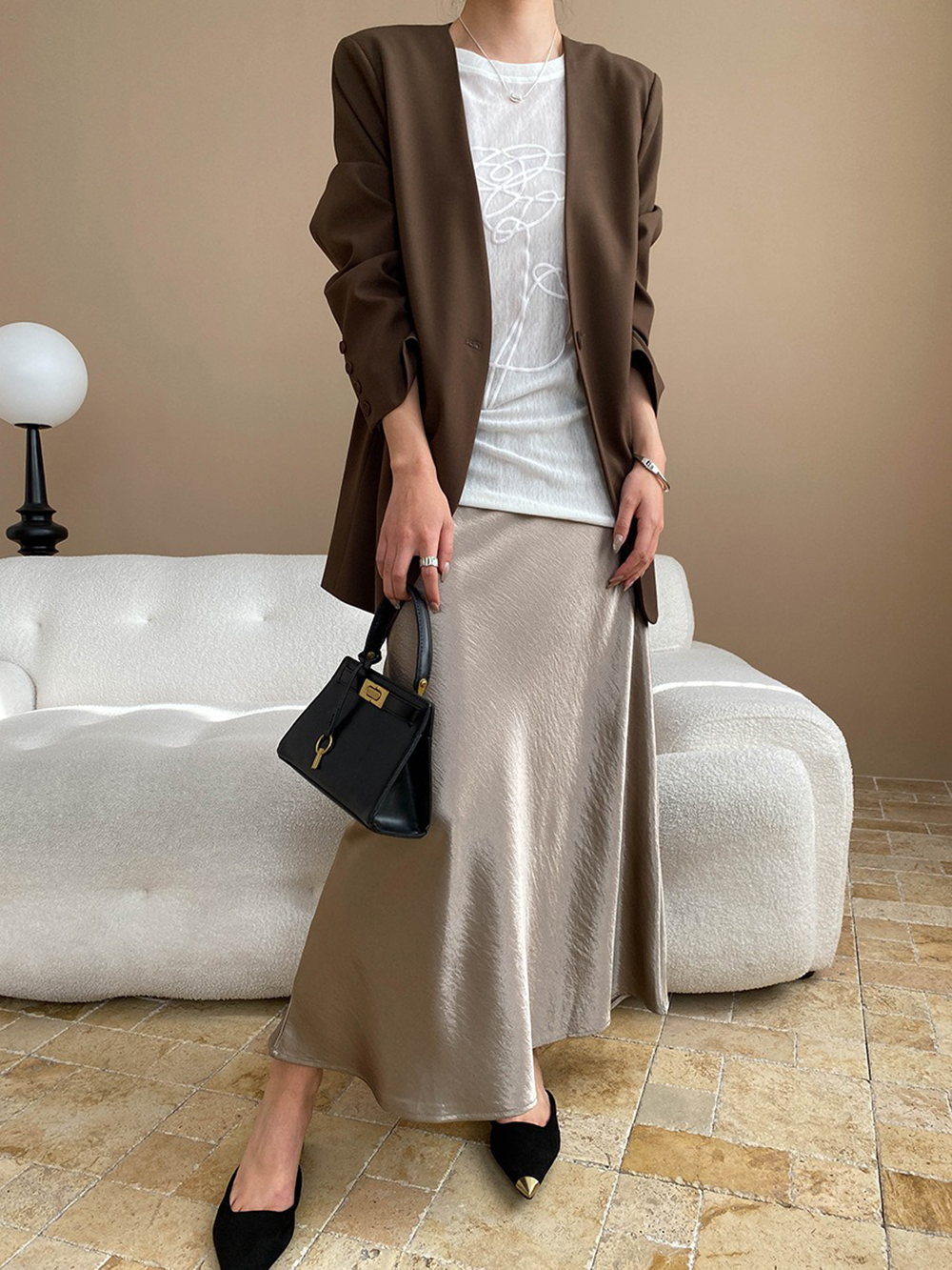 鬆緊高腰珠光緞面長裙,evaviva,4N-ZC09199,鬆緊高腰珠光緞面長裙,周新品優惠,NEWARRIVAL