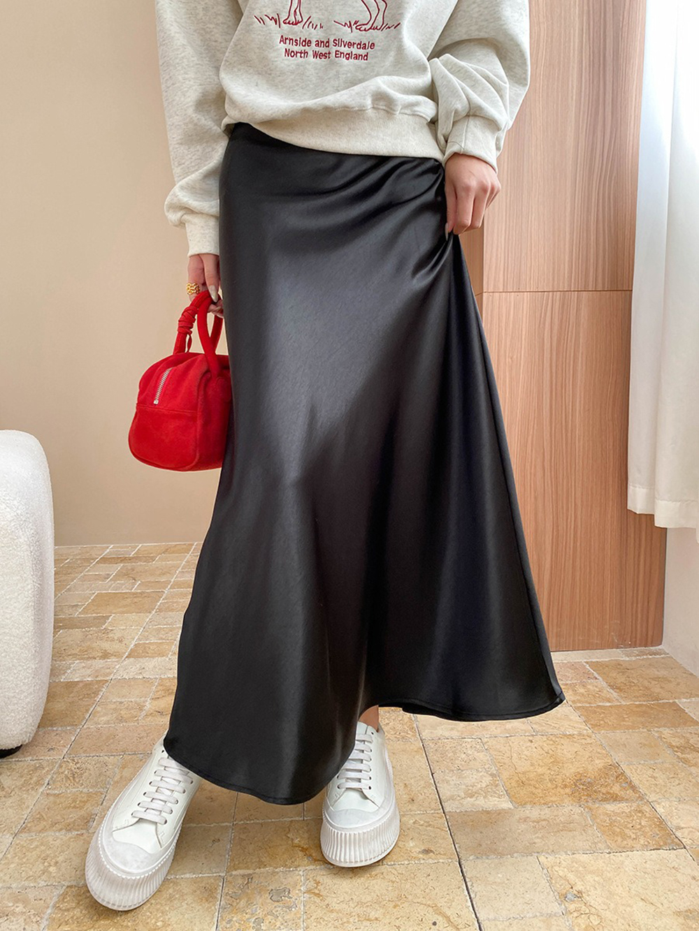 鬆緊高腰珠光緞面長裙,evaviva,4N-ZC09199,鬆緊高腰珠光緞面長裙,周新品優惠,NEWARRIVAL