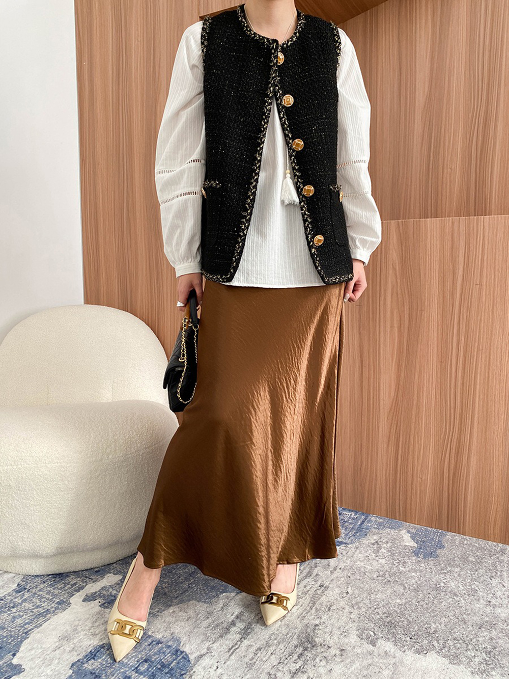 鬆緊高腰珠光緞面長裙,evaviva,4N-ZC09199,鬆緊高腰珠光緞面長裙,周新品優惠,NEWARRIVAL