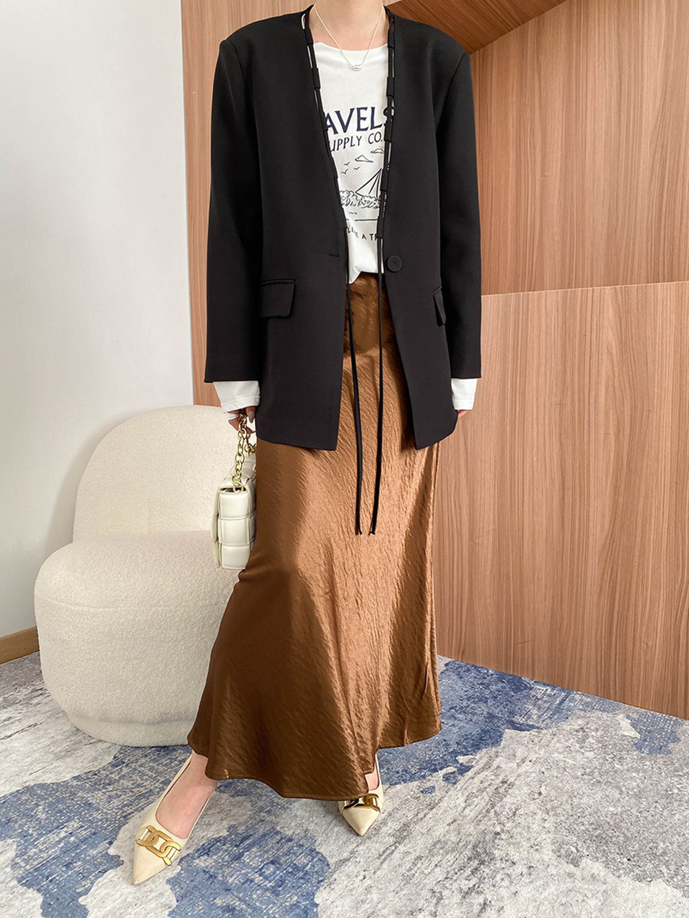 鬆緊高腰珠光緞面長裙,evaviva,4N-ZC09199,鬆緊高腰珠光緞面長裙,周新品優惠,NEWARRIVAL