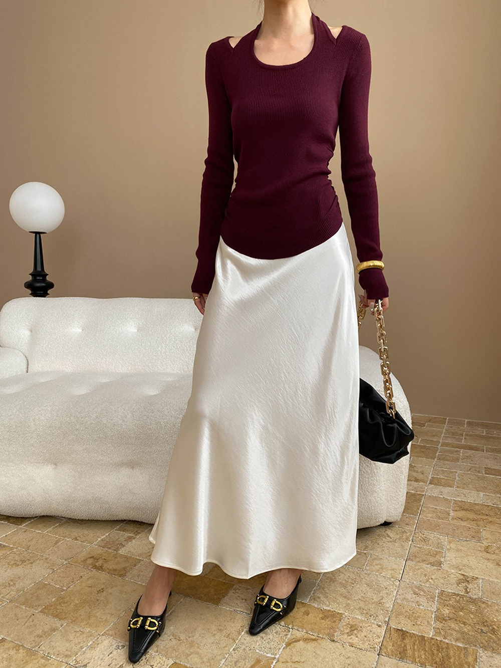 鬆緊高腰珠光緞面長裙,evaviva,4N-ZC09199,鬆緊高腰珠光緞面長裙,周新品優惠,NEWARRIVAL