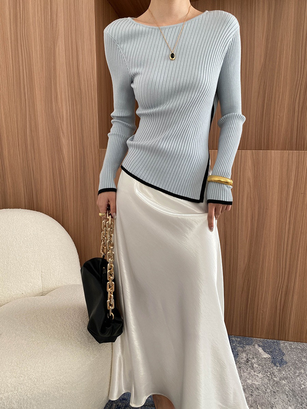 鬆緊高腰珠光緞面長裙,evaviva,4N-ZC09199,鬆緊高腰珠光緞面長裙,周新品優惠,NEWARRIVAL