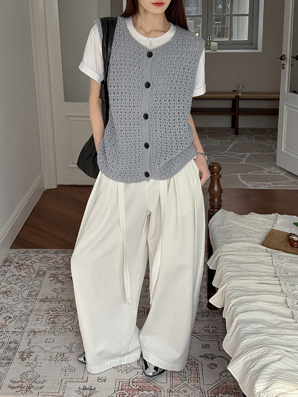 鏤空針織圓領背心,evaviva,8C-GW7436,鏤空針織圓領背心,領500,999免運