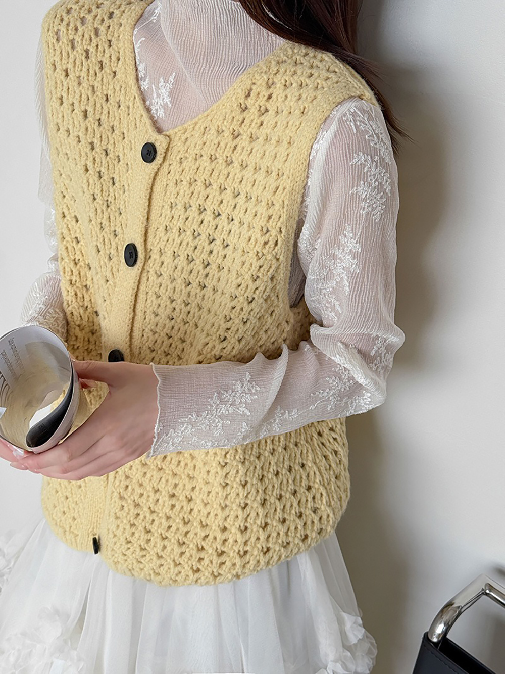 鏤空針織圓領背心,evaviva,8C-GW7436,鏤空針織圓領背心,領500,999免運