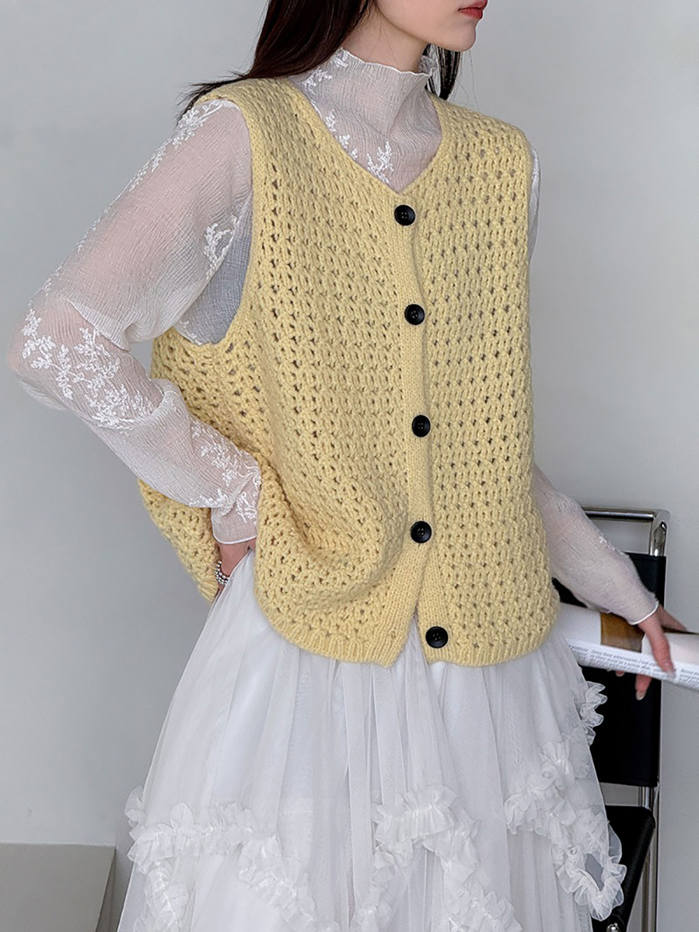 鏤空針織圓領背心,evaviva,8C-GW7436,鏤空針織圓領背心,領500,999免運