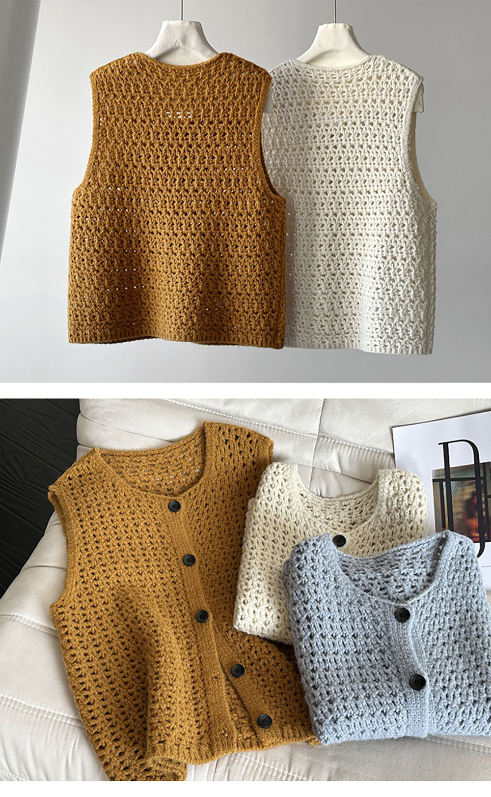 鏤空針織圓領背心,evaviva,8C-GW7436,鏤空針織圓領背心,領500,999免運