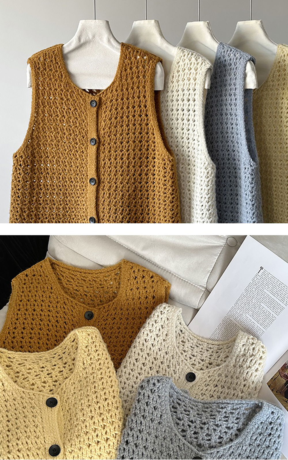 鏤空針織圓領背心,evaviva,8C-GW7436,鏤空針織圓領背心,領500,999免運