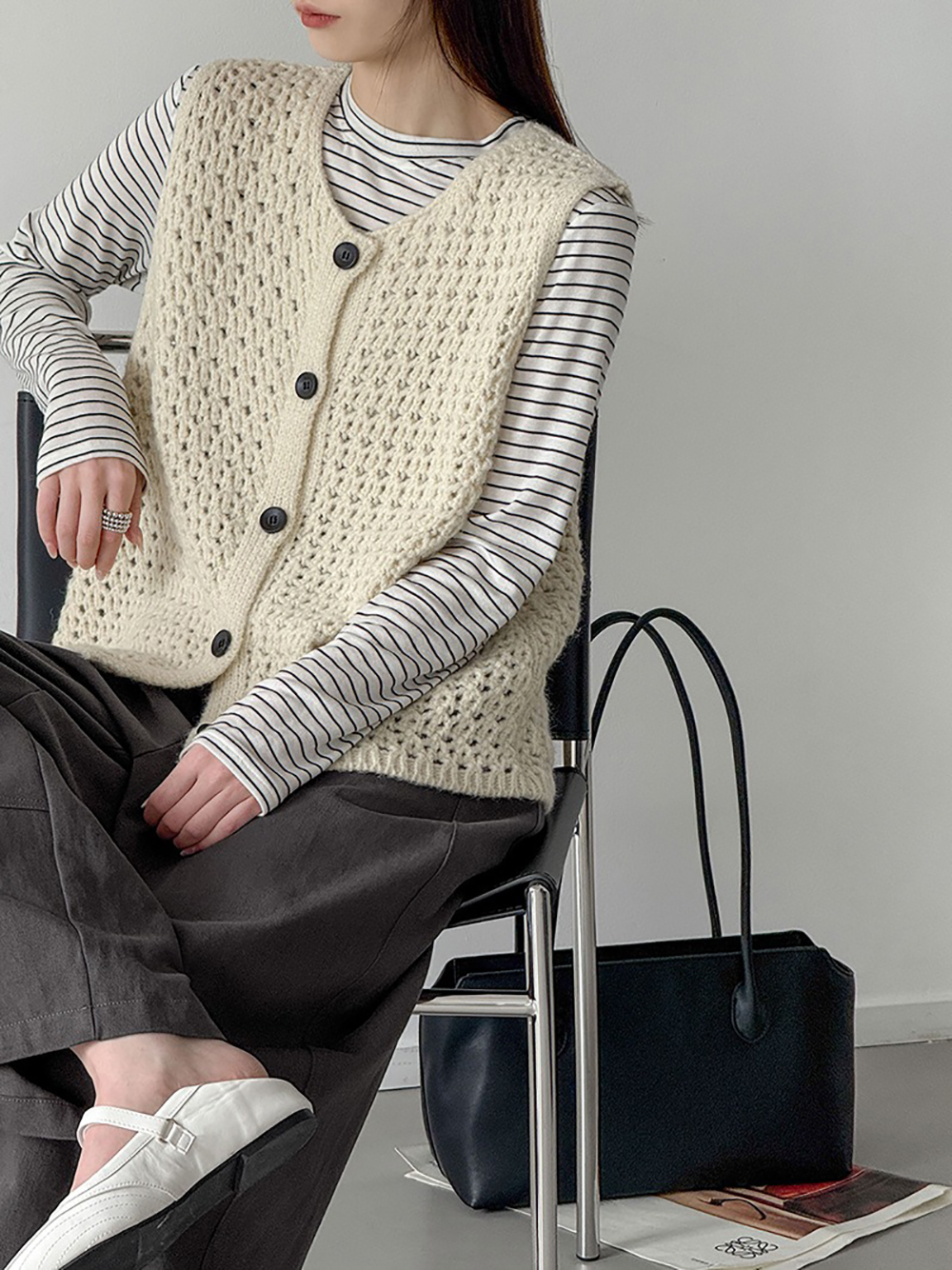 鏤空針織圓領背心,evaviva,8C-GW7436,鏤空針織圓領背心,領500,999免運