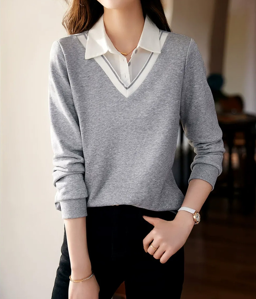 假兩件撞色拼接上衣,evaviva,8C-GY7435,假兩件撞色拼接上衣,領500,999免運