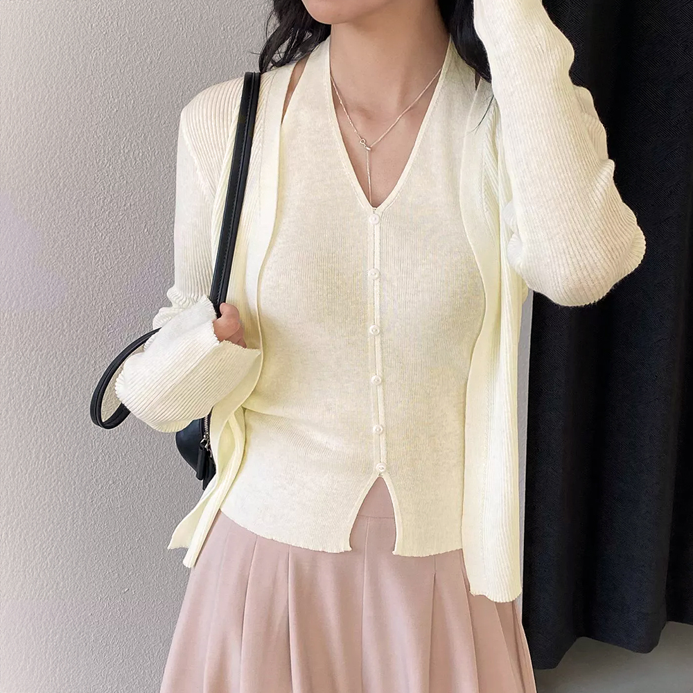 掛脖針織兩件式上衣