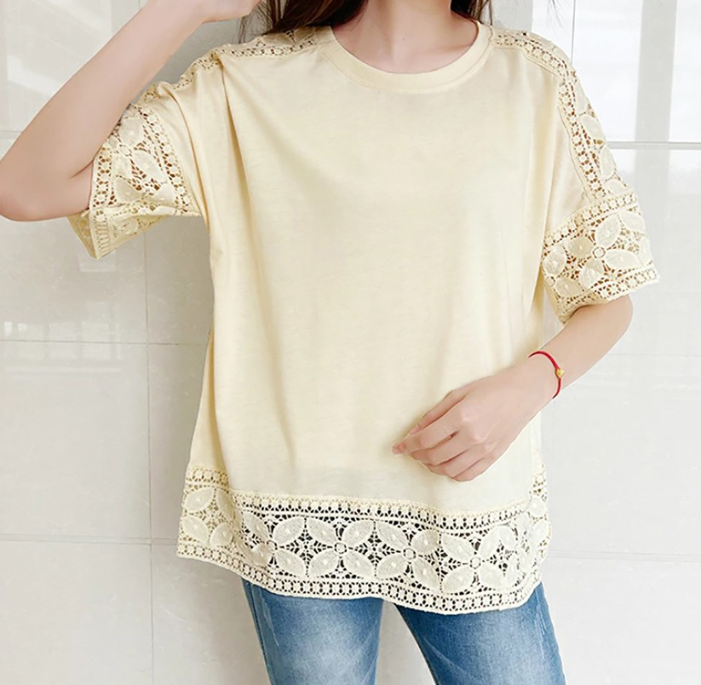 鏤空蕾絲五分袖上衣,evaviva,8C-MV7437,鏤空蕾絲五分袖上衣,領500,999免運