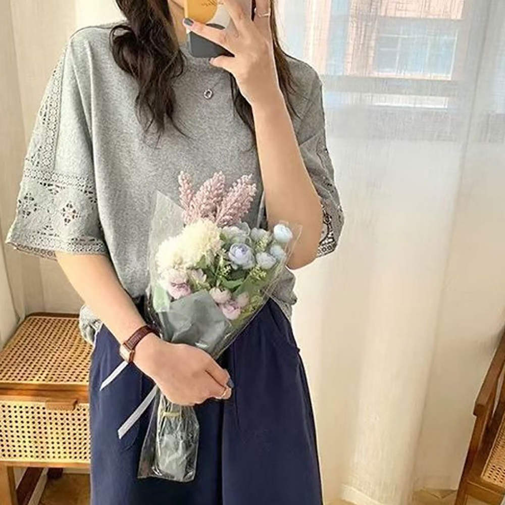 鏤空蕾絲五分袖上衣,evaviva,8C-MV7437,鏤空蕾絲五分袖上衣,領500,999免運