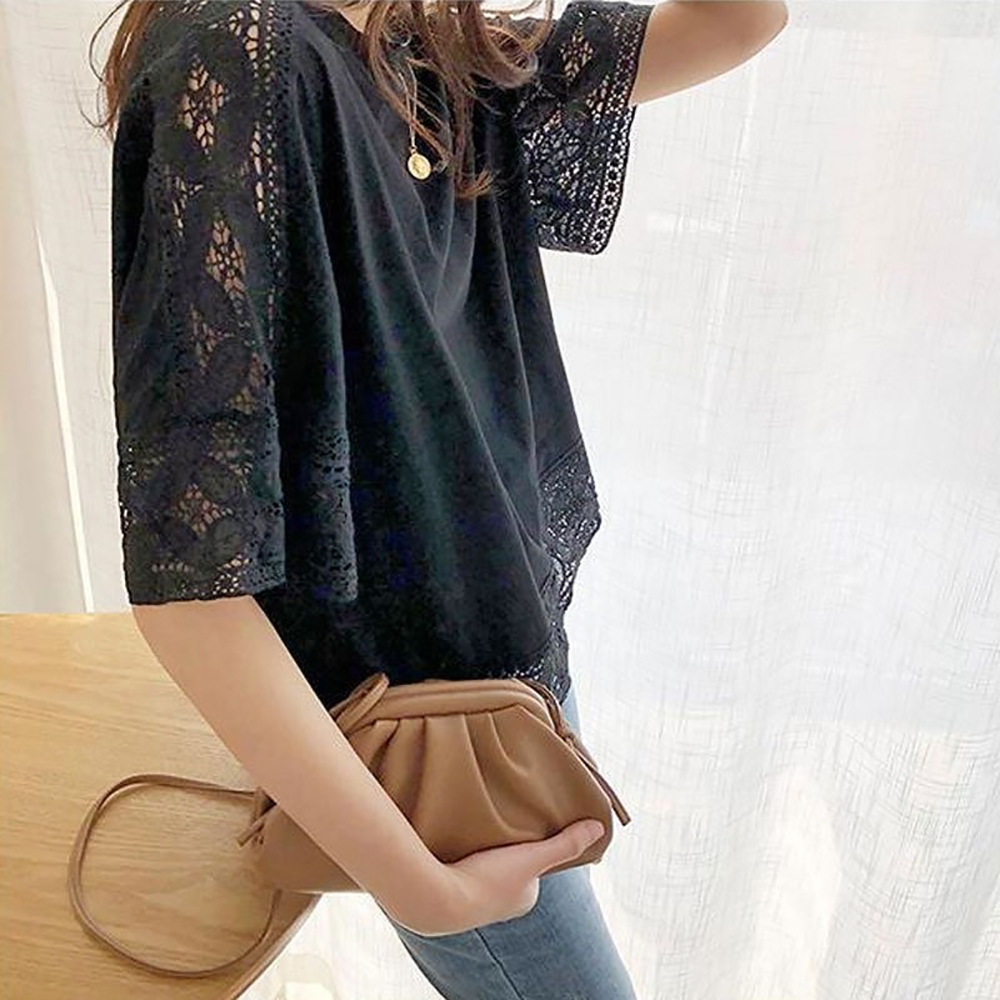 鏤空蕾絲五分袖上衣,evaviva,8C-MV7437,鏤空蕾絲五分袖上衣,領500,999免運