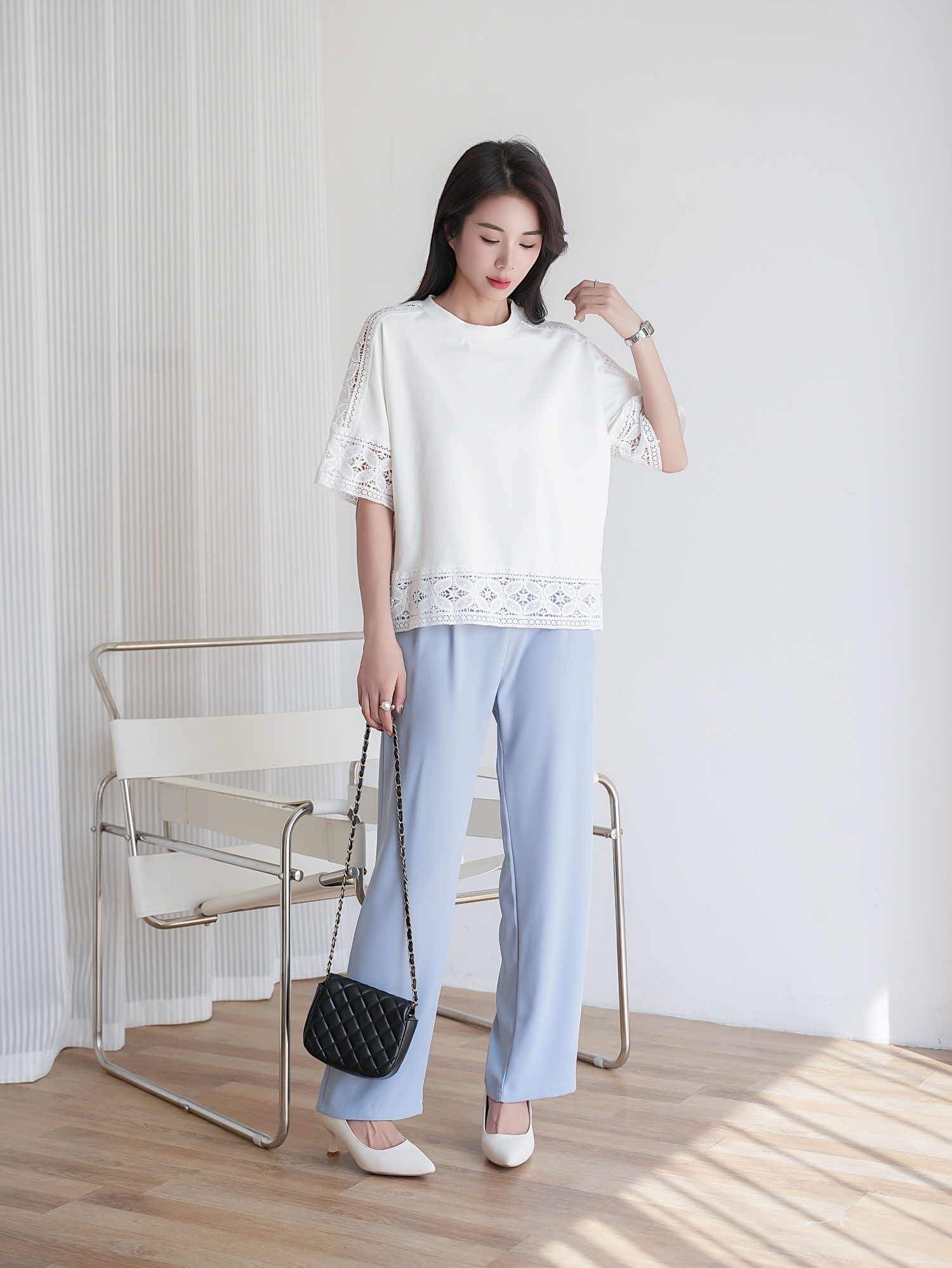 鏤空蕾絲五分袖上衣,evaviva,8C-MV7437,鏤空蕾絲五分袖上衣,領500,999免運