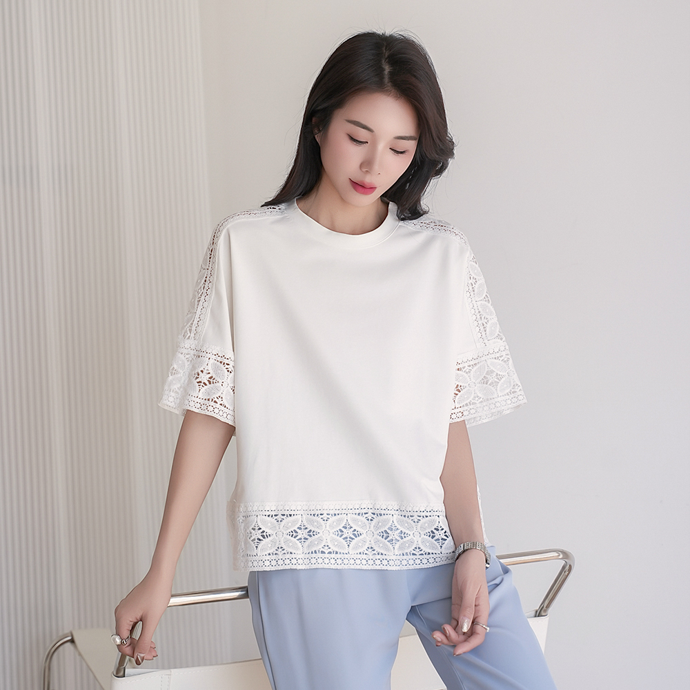 鏤空蕾絲五分袖上衣