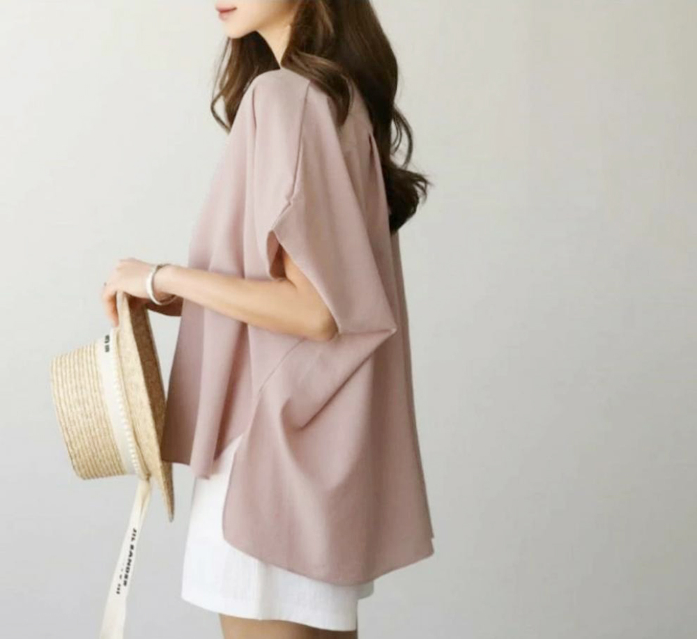 側開衩寬鬆圓領上衣,evaviva,8C-MV7438,側開衩寬鬆圓領上衣,領500,999免運