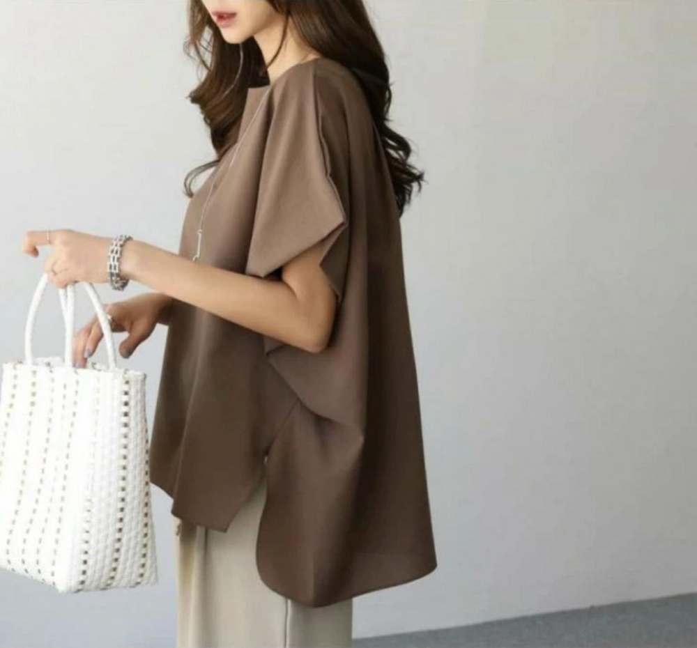 側開衩寬鬆圓領上衣,evaviva,8C-MV7438,側開衩寬鬆圓領上衣,領500,999免運