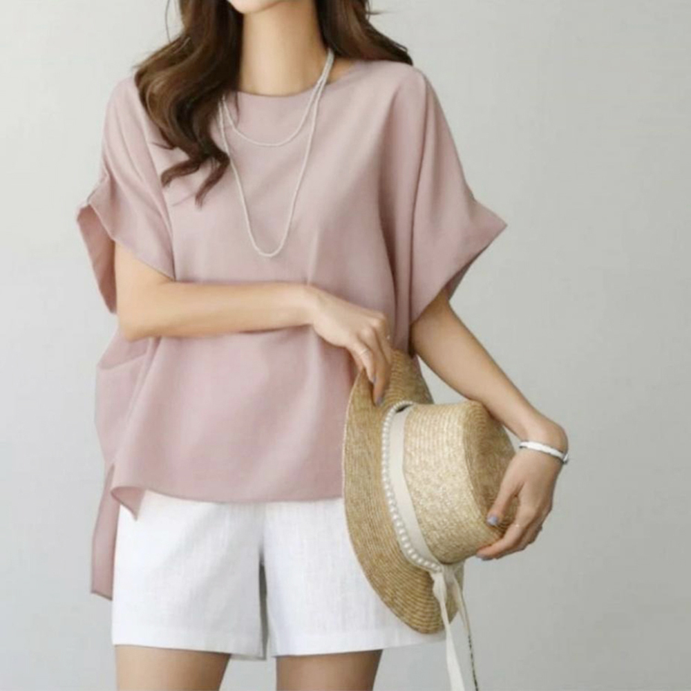 側開衩寬鬆圓領上衣,evaviva,8C-MV7438,側開衩寬鬆圓領上衣,領500,999免運