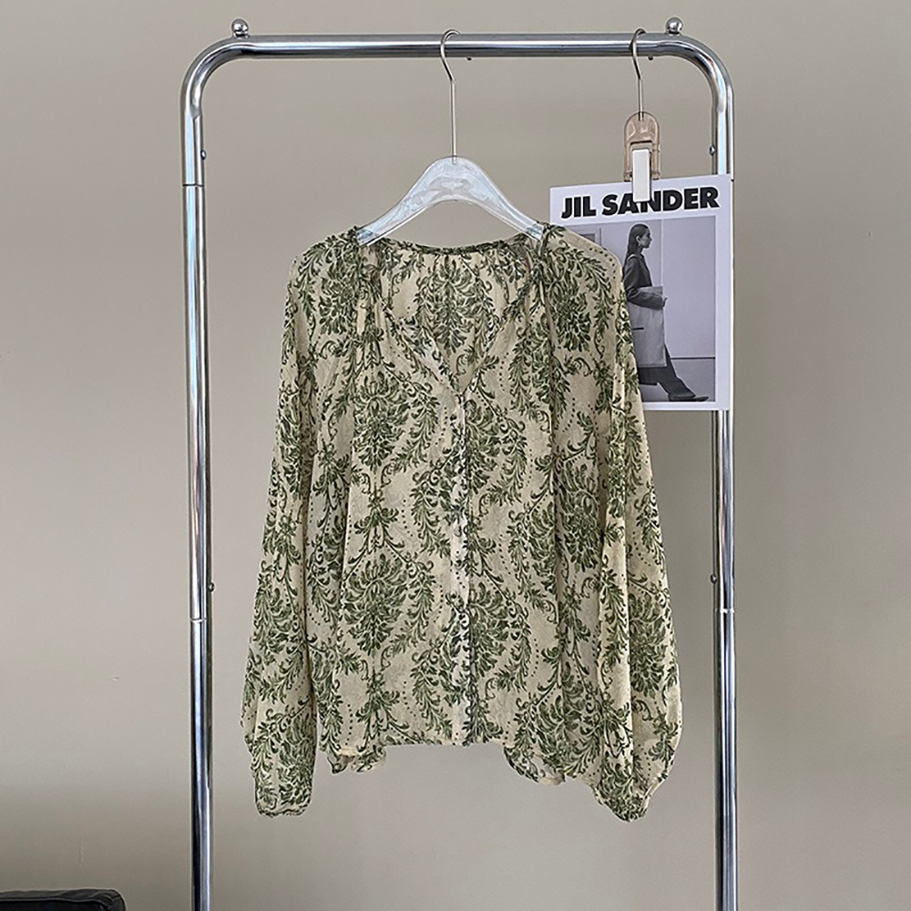 森林系印花小V領襯衫,evaviva,8C-UR7439,森林系印花小V領襯衫,周新品優惠,NEWARRIVAL