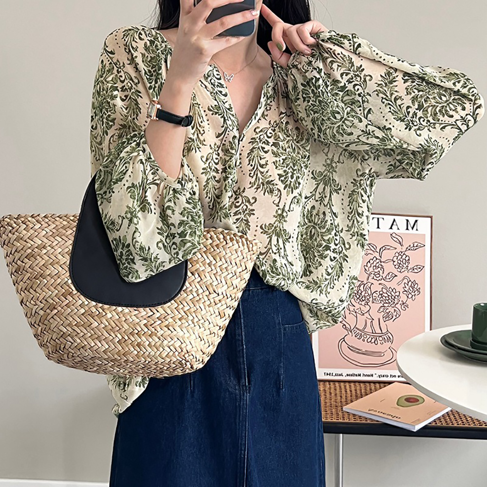 森林系印花小V領襯衫,evaviva,8C-UR7439,森林系印花小V領襯衫,周新品優惠,NEWARRIVAL