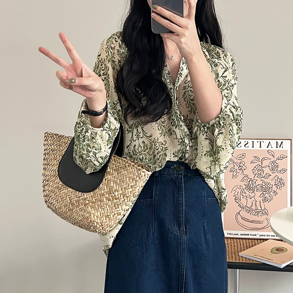 森林系印花小V領襯衫,evaviva,8C-UR7439,森林系印花小V領襯衫,周新品優惠,NEWARRIVAL