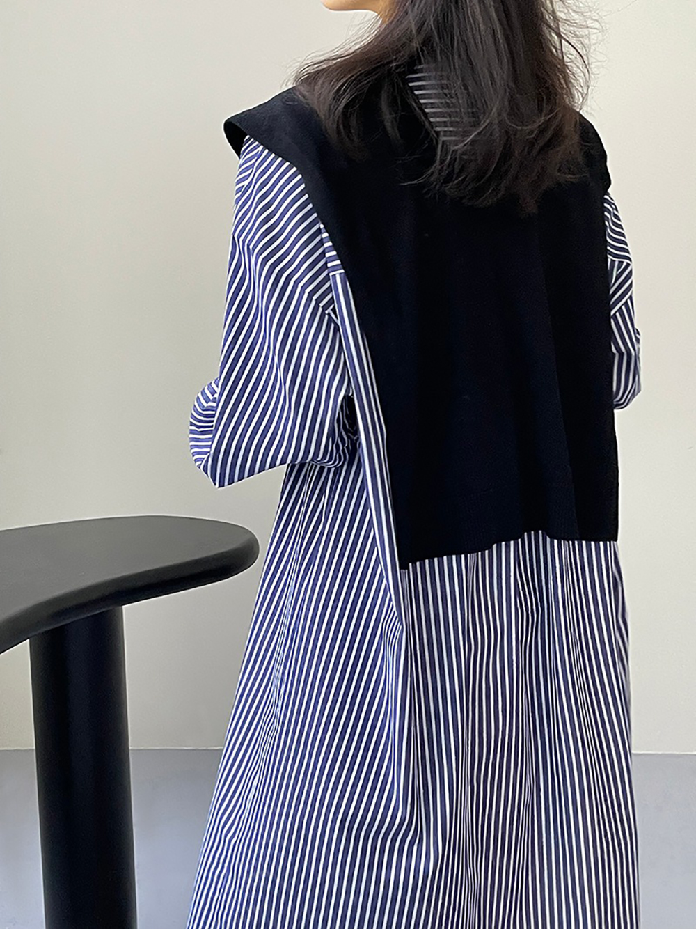 條紋圓領襯衫款洋裝,evaviva,8C-UR7444,條紋圓領襯衫款洋裝,領500,999免運