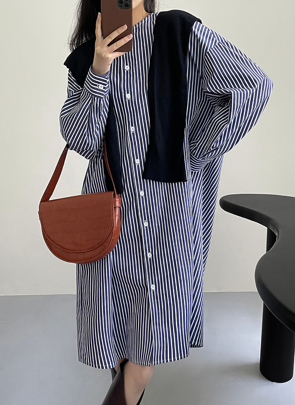 條紋圓領襯衫款洋裝,evaviva,8C-UR7444,條紋圓領襯衫款洋裝,領500,999免運